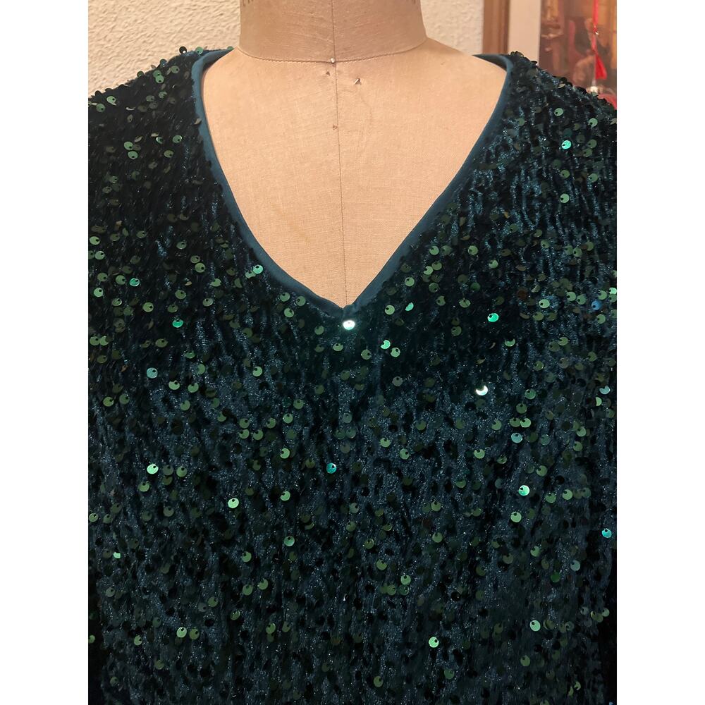 Sparkly Velvet Sequin Long Sleeve V-Neck Ruched Gown Dress NWT Size 4XL - Picture 5 of 12